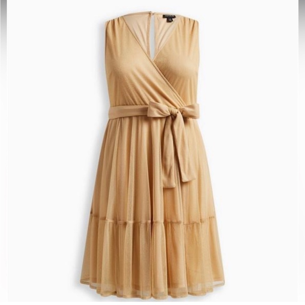 Tan Sleeveless Wrap Midi Dress for Wedding Guests